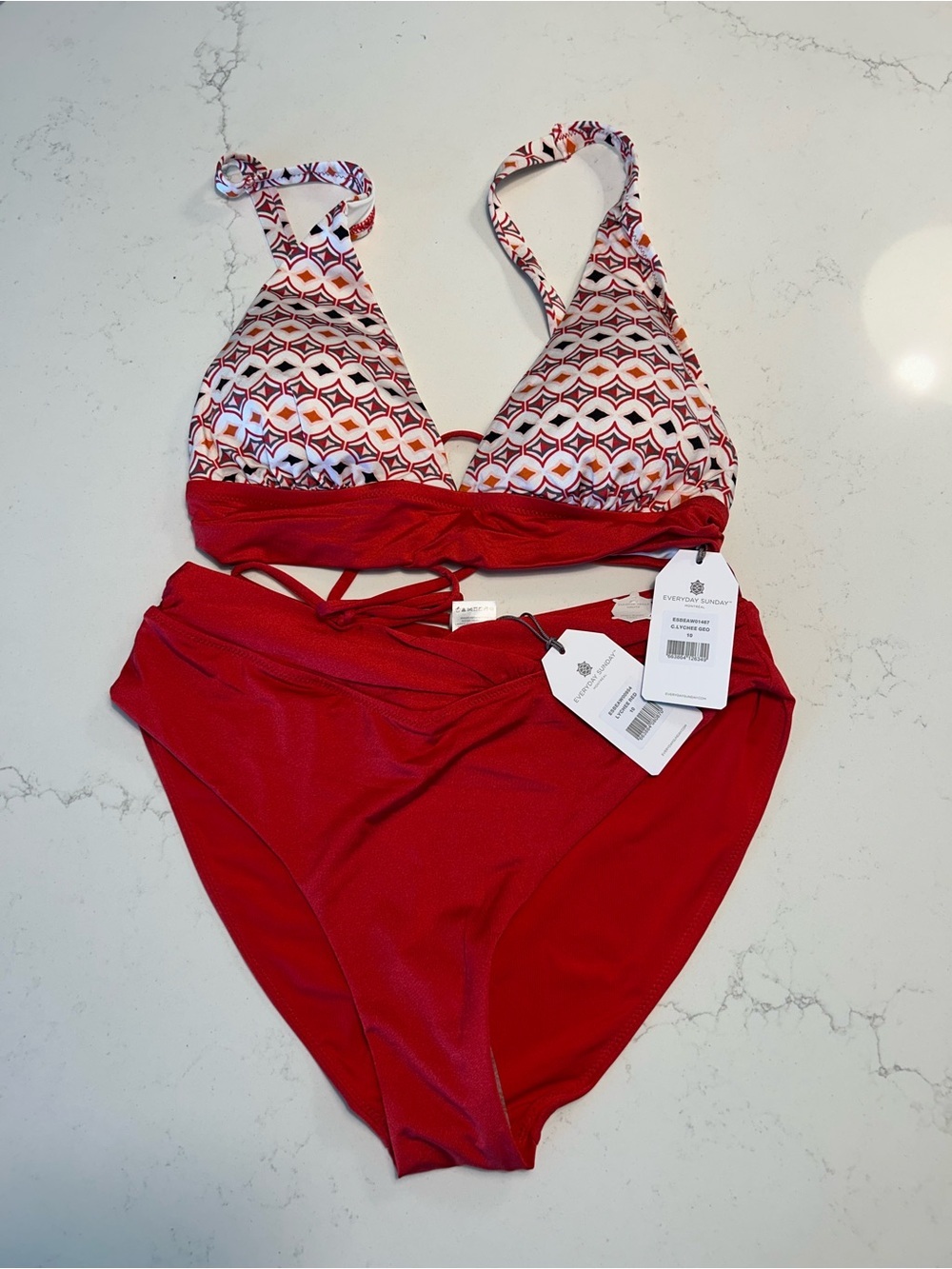 Everyday Sunday Women’s Red Geo Print Bikini Set Size 10
